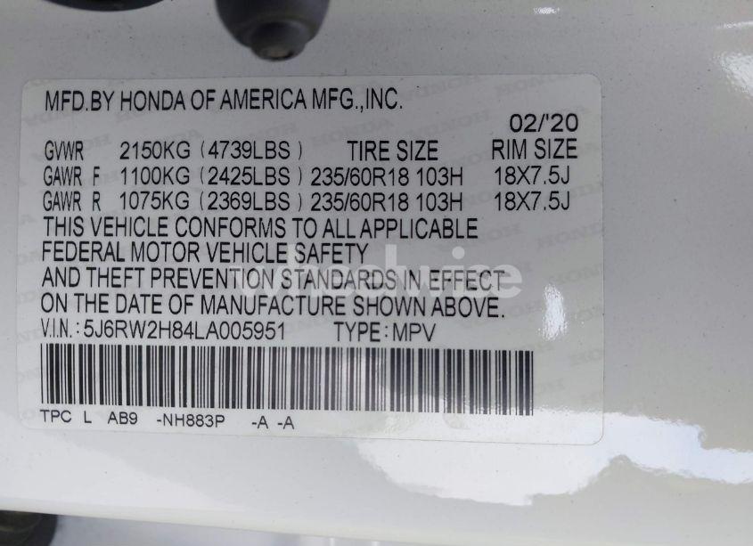 Photo 9 of 2020 Honda Cr-v AWD EX-L (VIN 5J6RW2H84LA005951)