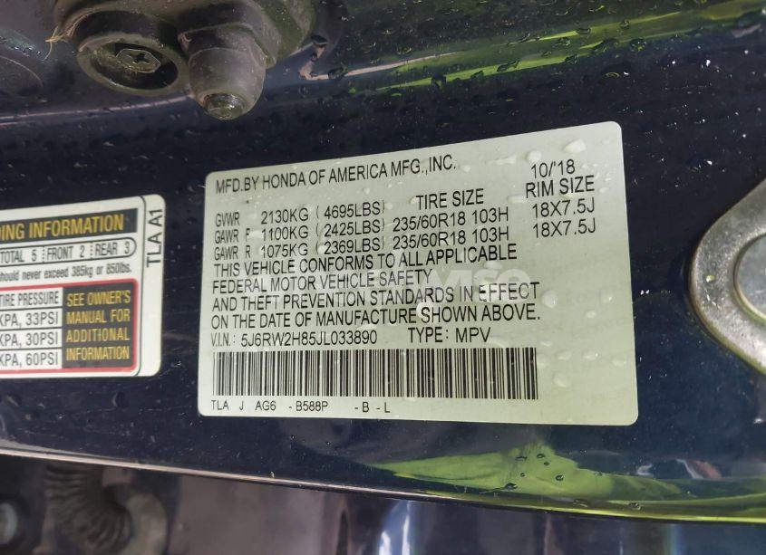 Photo 9 of 2018 Honda Cr-v EX-L/EX-L NAVI (VIN 5J6RW2H85JL033890)