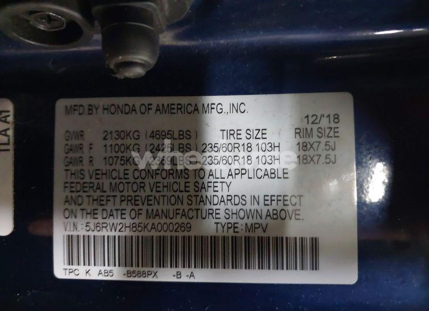 Photo 9 of 2019 Honda Cr-v EX-L (VIN 5J6RW2H85KA000269)