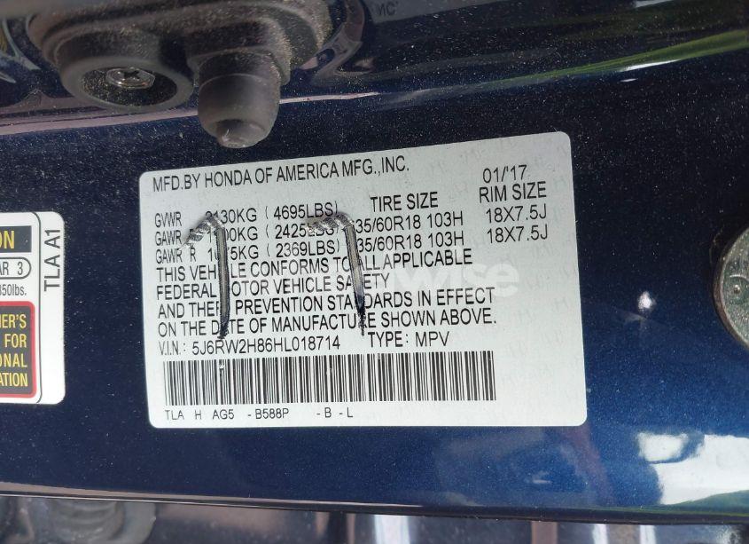 Photo 9 of 2017 Honda Cr-v EXL (VIN 5J6RW2H86HL018714)