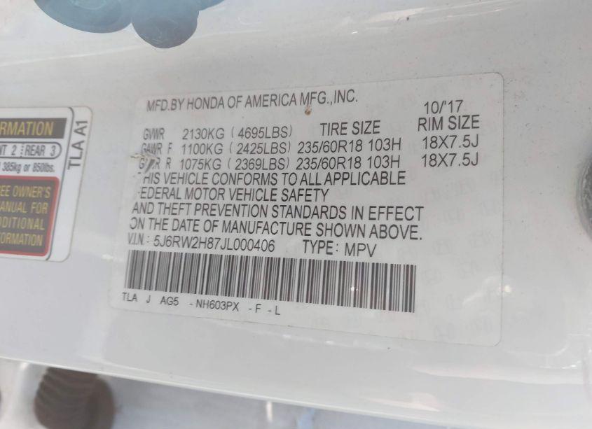 Photo 9 of 2018 Honda Cr-v EX-L/EX-L NAVI (VIN 5J6RW2H87JL000406)