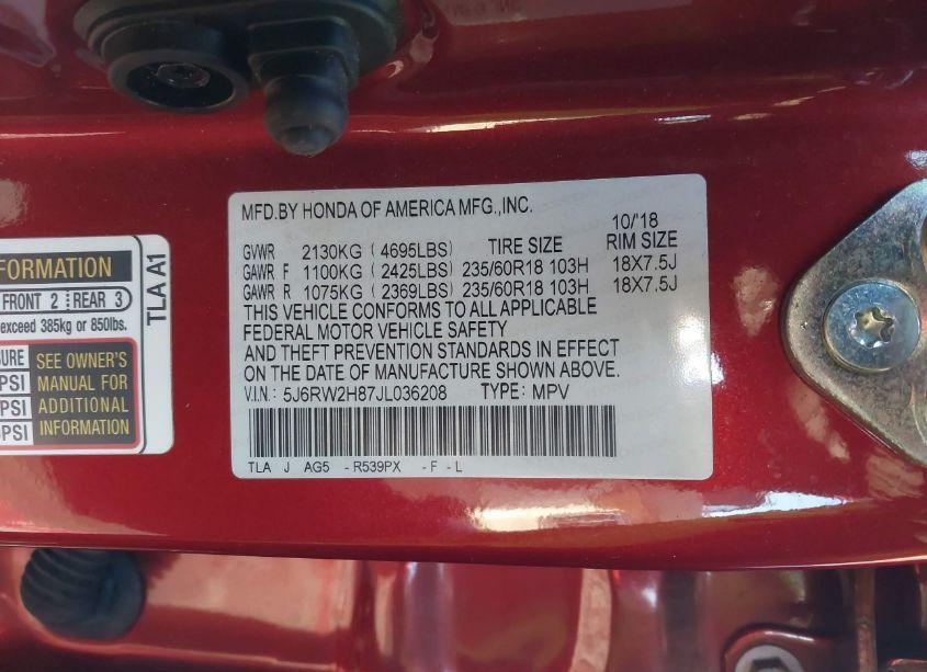 Photo 9 of 2018 Honda Cr-v EX-L/EX-L NAVI (VIN 5J6RW2H87JL036208)