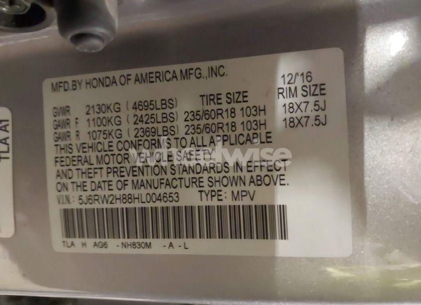 Photo 9 of 2017 Honda Cr-v EX-L/EX-L NAVI (VIN 5J6RW2H88HL004653)