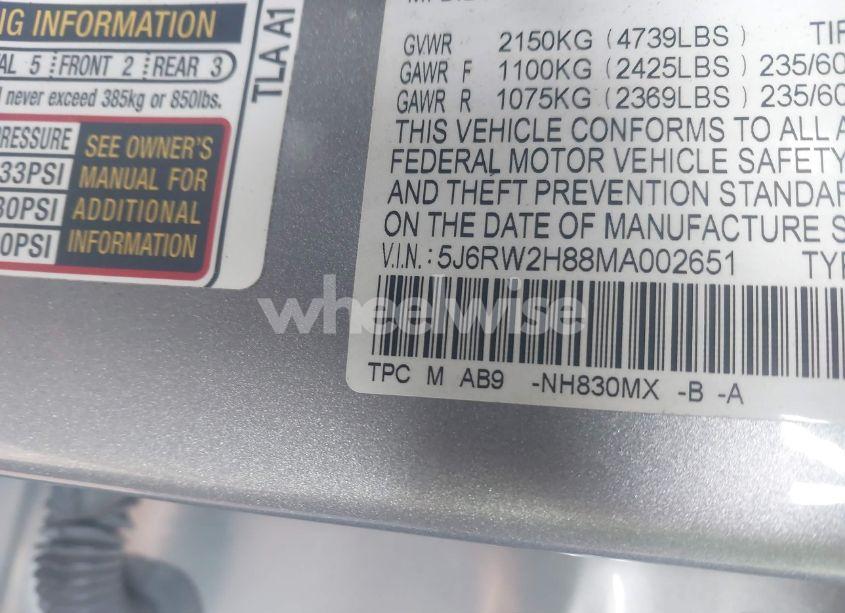 Photo 9 of 2021 Honda Cr-v AWD EX-L (VIN 5J6RW2H88MA002651)