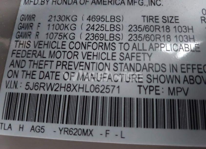 Photo 9 of 2017 Honda Cr-v (VIN 5J6RW2H8XHL062571)