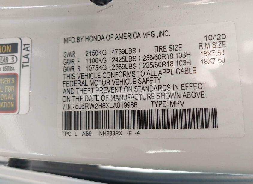 Photo 9 of 2020 Honda Cr-v AWD EX-L (VIN 5J6RW2H8XLA019966)