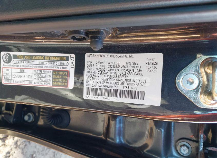 Photo 9 of 2017 Honda Cr-v TOURING (VIN 5J6RW2H94HL014251)