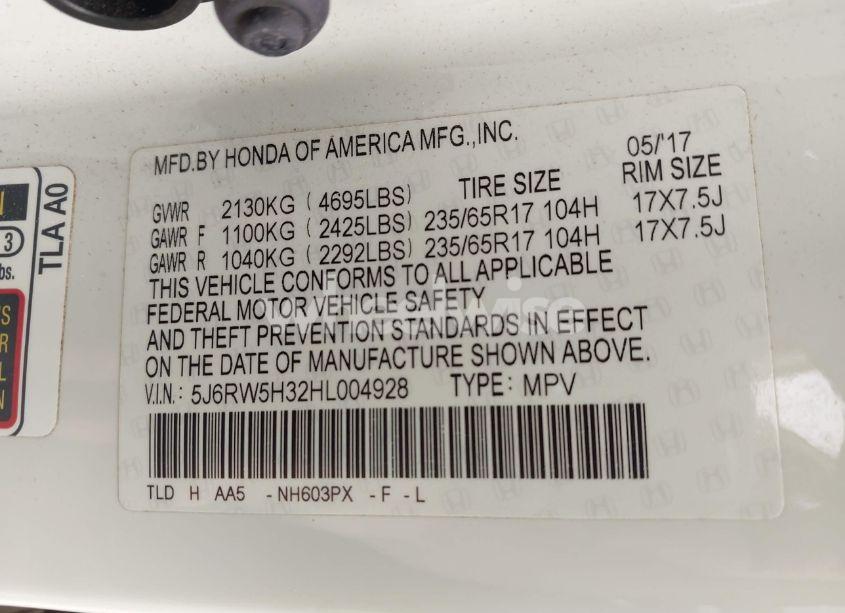 Photo 9 of 2017 Honda Cr-v LX (VIN 5J6RW5H32HL004928)