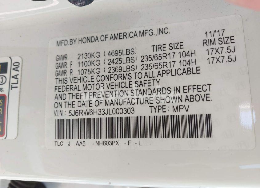 Photo 9 of 2018 Honda Cr-v (VIN 5J6RW6H33JL000303)