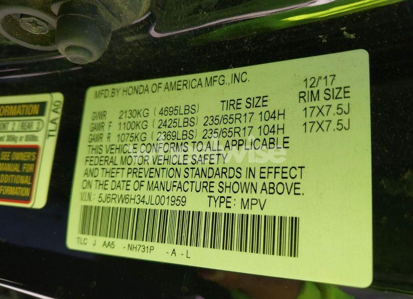 Photo 9 of 2018 Honda Cr-v LX (VIN 5J6RW6H34JL001959)