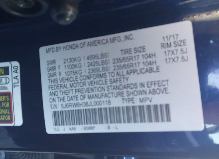 Photo 9 of 2018 Honda Cr-v LX (VIN 5J6RW6H38JL000118)