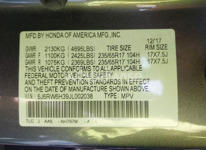 Photo 9 of 2018 Honda Cr-v LX (VIN 5J6RW6H39JL002038)