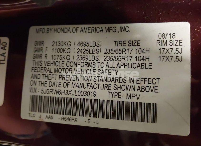 Photo 9 of 2018 Honda Cr-v LX (VIN 5J6RW6H3XJL003019)