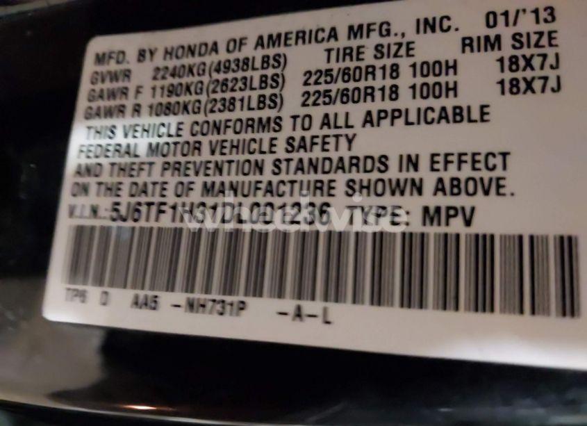 Photo 9 of 2013 Honda Crosstour EX V6 (VIN 5J6TF1H31DL001236)