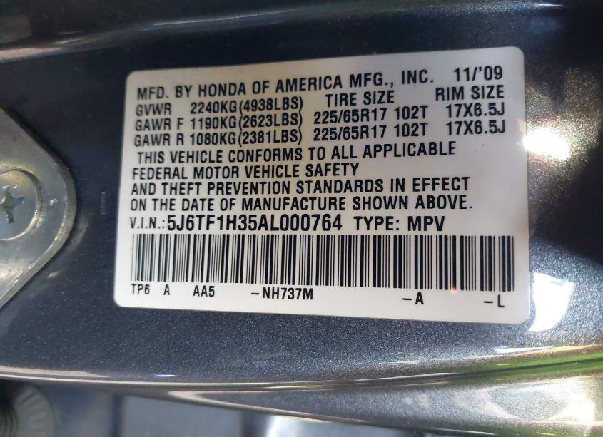 Photo 9 of 2010 Honda Accord CROSSTOUR EX (VIN 5J6TF1H35AL000764)