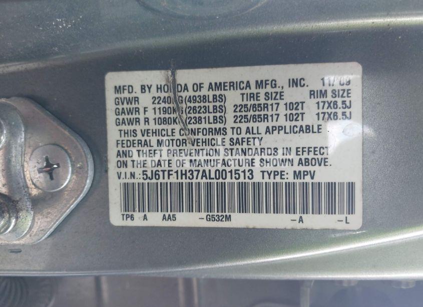 Photo 9 of 2010 Honda Accord CROSSTOUR EX (VIN 5J6TF1H37AL001513)