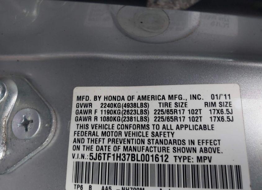 Photo 9 of 2011 Honda Accord CROSSTOUR EX (VIN 5J6TF1H37BL001612)