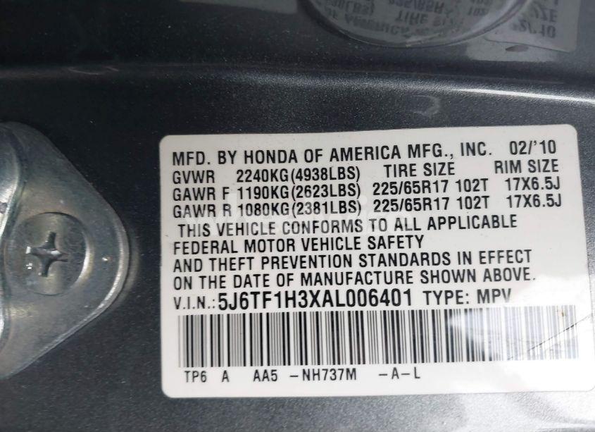 Photo 9 of 2010 Honda Accord CROSSTOUR EX (VIN 5J6TF1H3XAL006401)