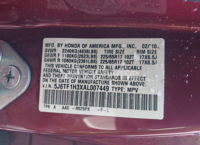 Photo 9 of 2010 Honda Accord CROSSTOUR EX (VIN 5J6TF1H3XAL007449)