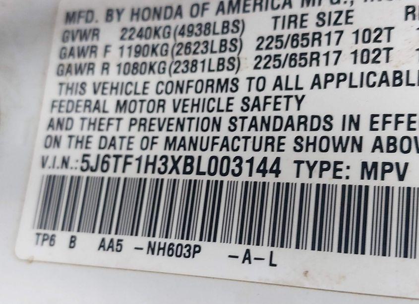 Photo 9 of 2011 Honda Accord CROSSTOUR EX (VIN 5J6TF1H3XBL003144)