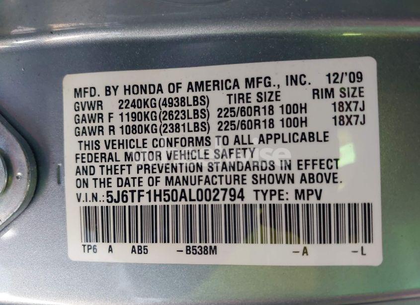 Photo 9 of 2010 Honda Accord CROSSTOUR EX-L (VIN 5J6TF1H50AL002794)