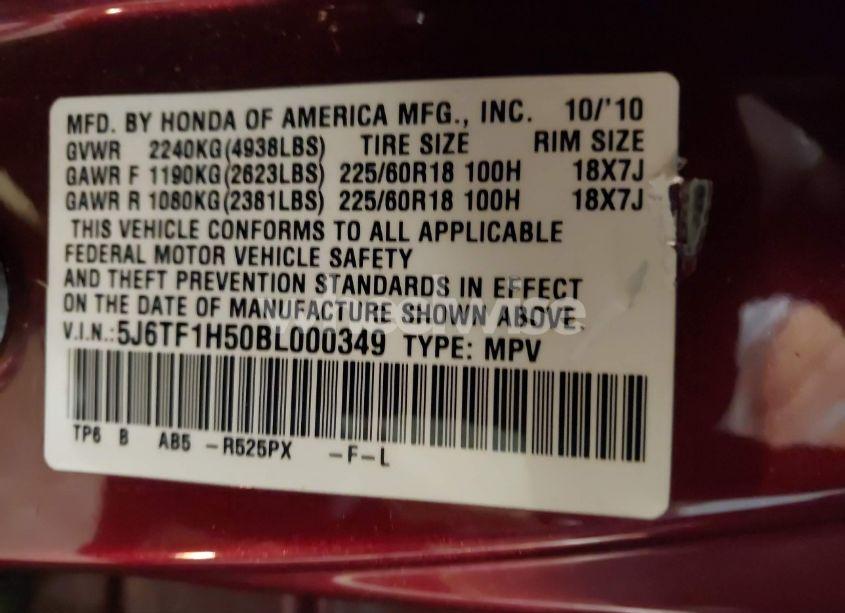 Photo 9 of 2011 Honda Accord CROSSTOUR EX-L (VIN 5J6TF1H50BL000349)