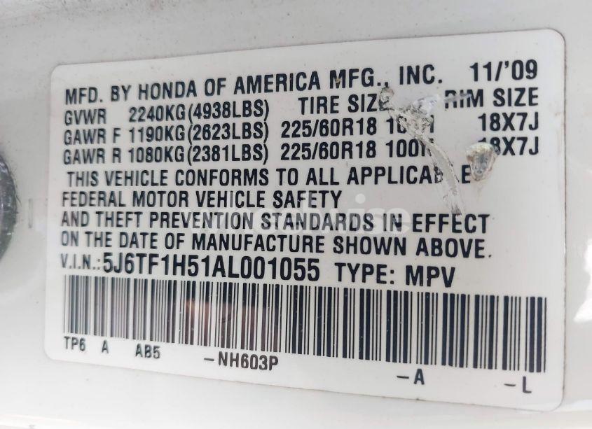 Photo 9 of 2010 Honda Accord CROSSTOUR EX-L (VIN 5J6TF1H51AL001055)