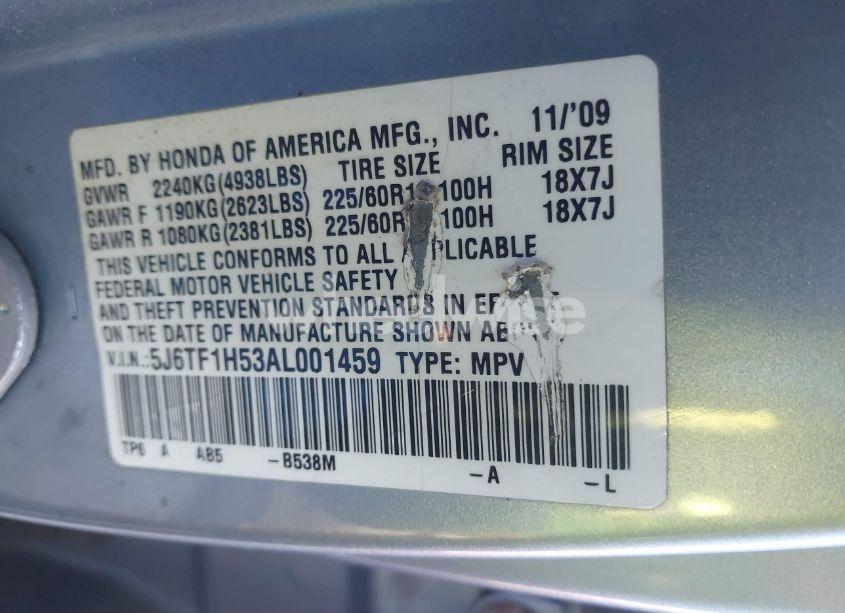 Photo 9 of 2010 Honda Accord CROSSTOUR EX-L (VIN 5J6TF1H53AL001459)