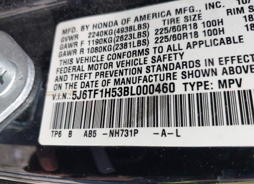 Photo 9 of 2011 Honda Accord CROSSTOUR EX-L (VIN 5J6TF1H53BL000460)