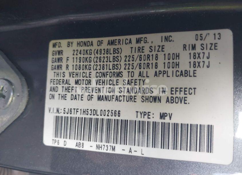 Photo 9 of 2013 Honda Crosstour EX-L V6 (VIN 5J6TF1H53DL002566)