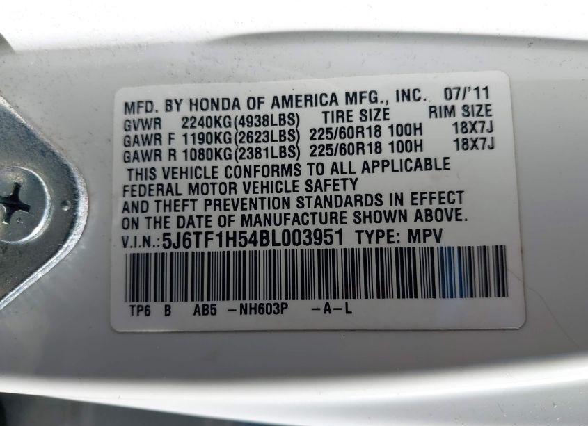 Photo 9 of 2011 Honda Accord CROSSTOUR EX-L (VIN 5J6TF1H54BL003951)