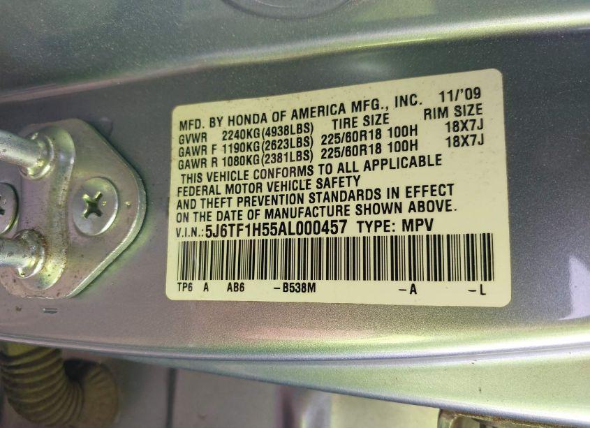 Photo 9 of 2010 Honda Accord CROSSTOUR EX-L (VIN 5J6TF1H55AL000457)