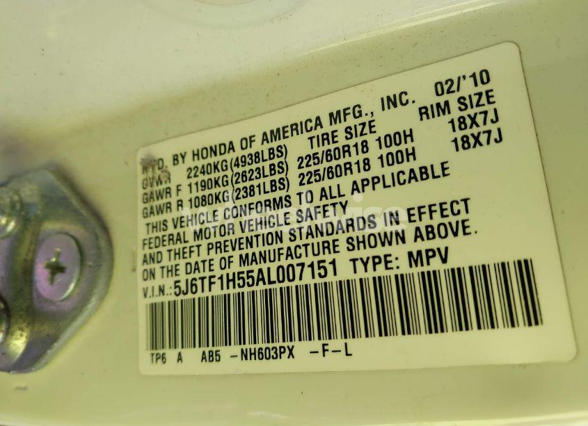 Photo 9 of 2010 Honda Accord CROSSTOUR EX-L (VIN 5J6TF1H55AL007151)