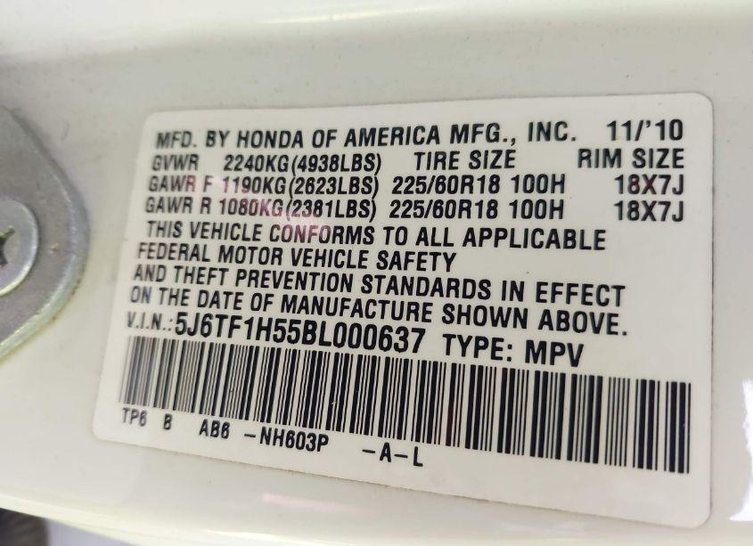 Photo 9 of 2011 Honda Accord CROSSTOUR EX-L (VIN 5J6TF1H55BL000637)