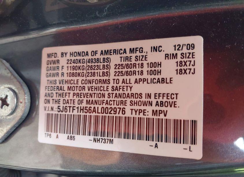 Photo 9 of 2010 Honda Accord CROSSTOUR EX-L (VIN 5J6TF1H56AL002976)