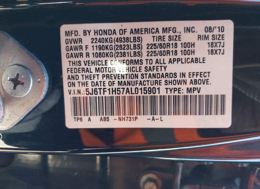 Photo 9 of 2010 Honda Accord CROSSTOUR EX-L (VIN 5J6TF1H57AL015901)