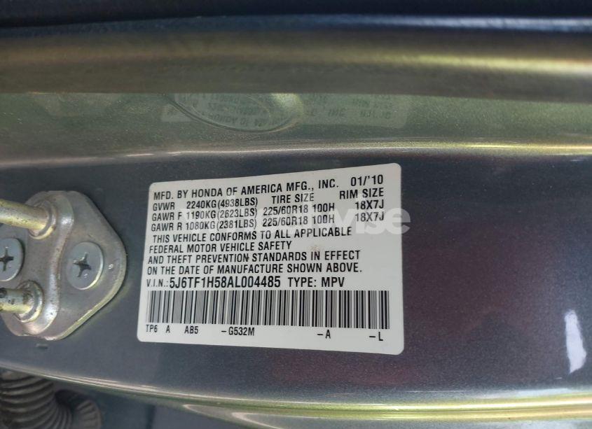 Photo 9 of 2010 Honda Accord CROSSTOUR EX-L (VIN 5J6TF1H58AL004485)