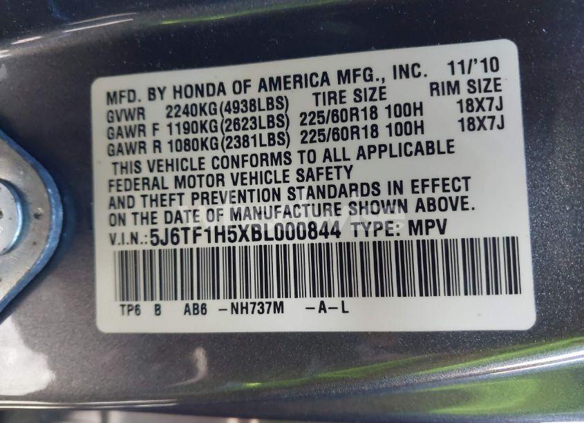 Photo 9 of 2011 Honda Accord CROSSTOUR EX-L (VIN 5J6TF1H5XBL000844)