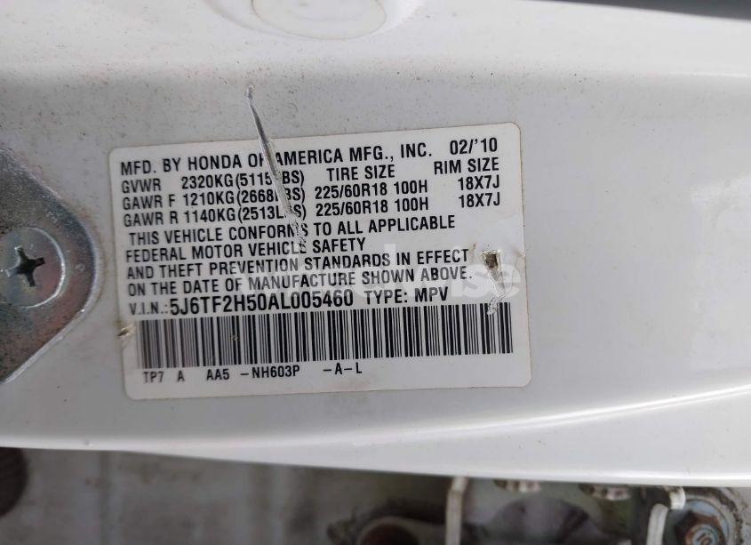 Photo 9 of 2010 Honda Accord CROSSTOUR EX-L (VIN 5J6TF2H50AL005460)