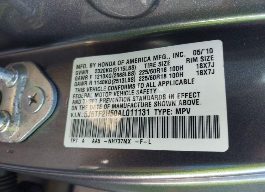 Photo 9 of 2010 Honda Accord CROSSTOUR EX-L (VIN 5J6TF2H50AL011131)