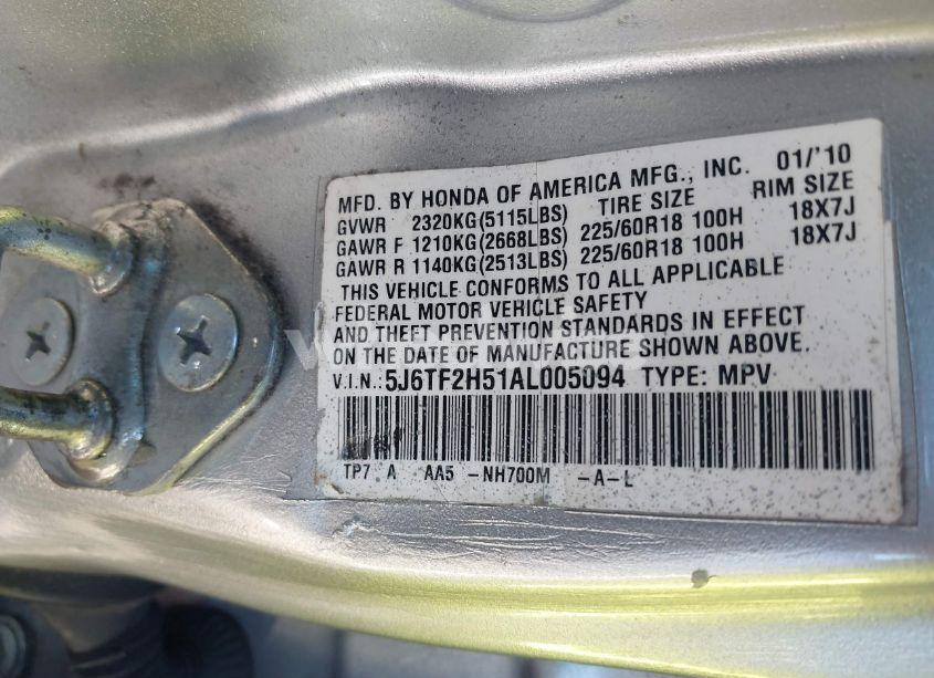 Photo 9 of 2010 Honda Accord CROSSTOUR EX-L (VIN 5J6TF2H51AL005094)