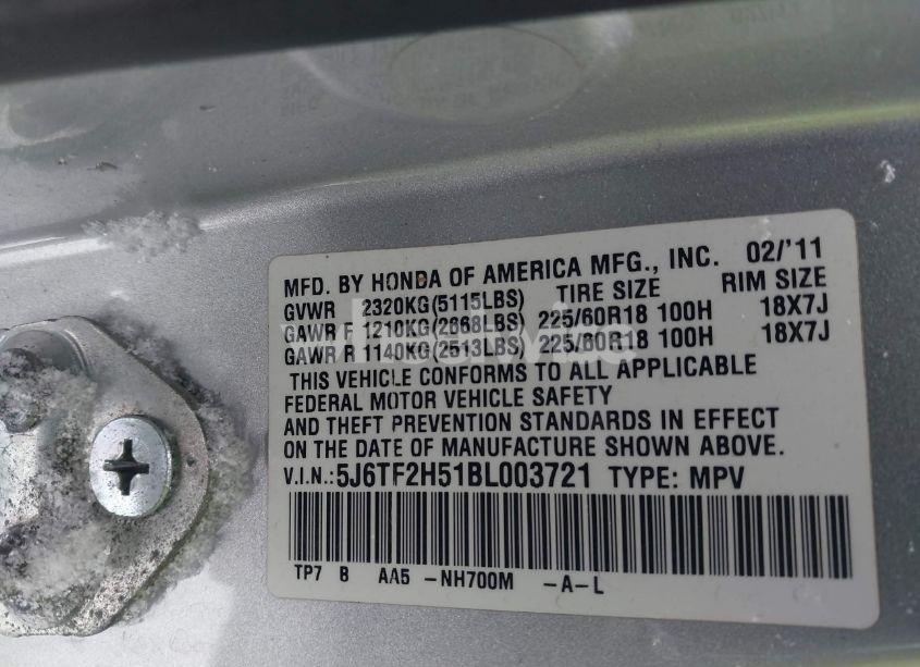 Photo 9 of 2011 Honda Accord CROSSTOUR EX-L (VIN 5J6TF2H51BL003721)