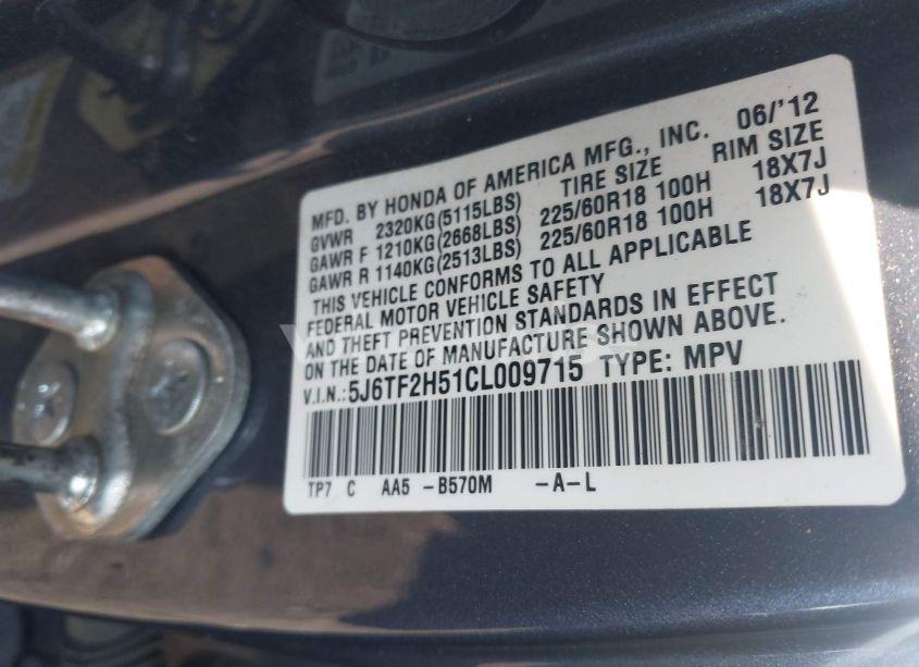 Photo 9 of 2012 Honda Crosstour EX-L (VIN 5J6TF2H51CL009715)