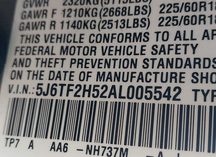 Photo 9 of 2010 Honda Accord CROSSTOUR EX-L (VIN 5J6TF2H52AL005542)