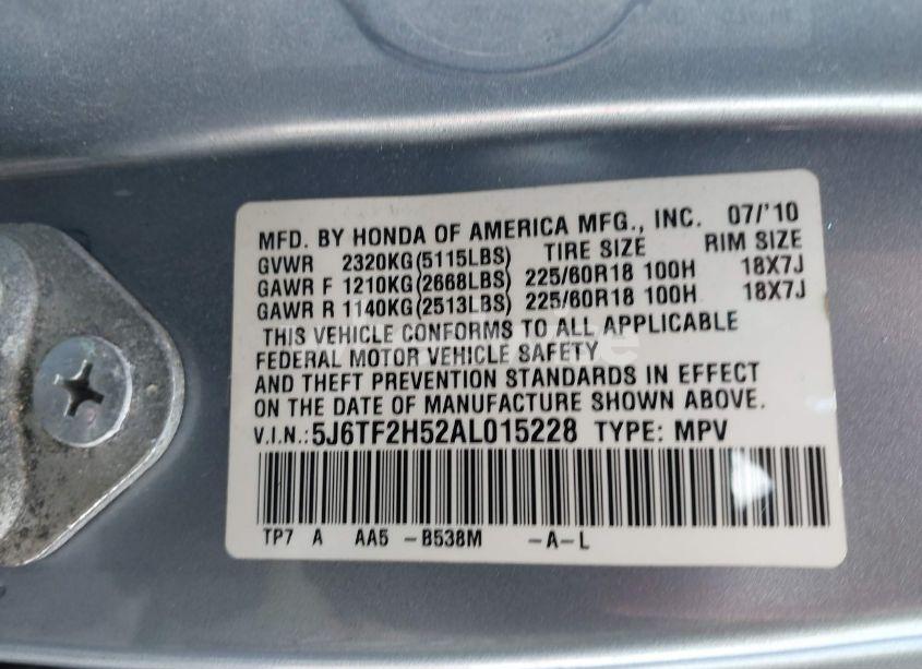 Photo 9 of 2010 Honda Accord CROSSTOUR EX-L (VIN 5J6TF2H52AL015228)