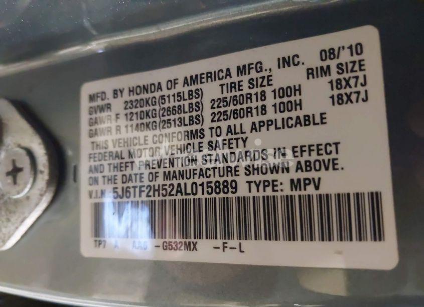 Photo 9 of 2010 Honda Accord CROSSTOUR EX-L (VIN 5J6TF2H52AL015889)