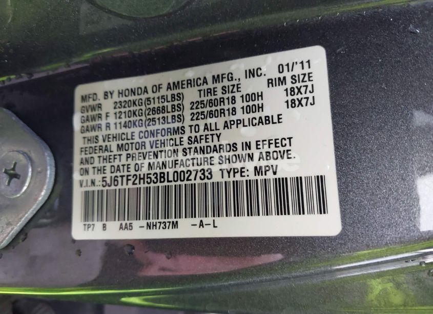 Photo 9 of 2011 Honda Accord CROSSTOUR EX-L (VIN 5J6TF2H53BL002733)