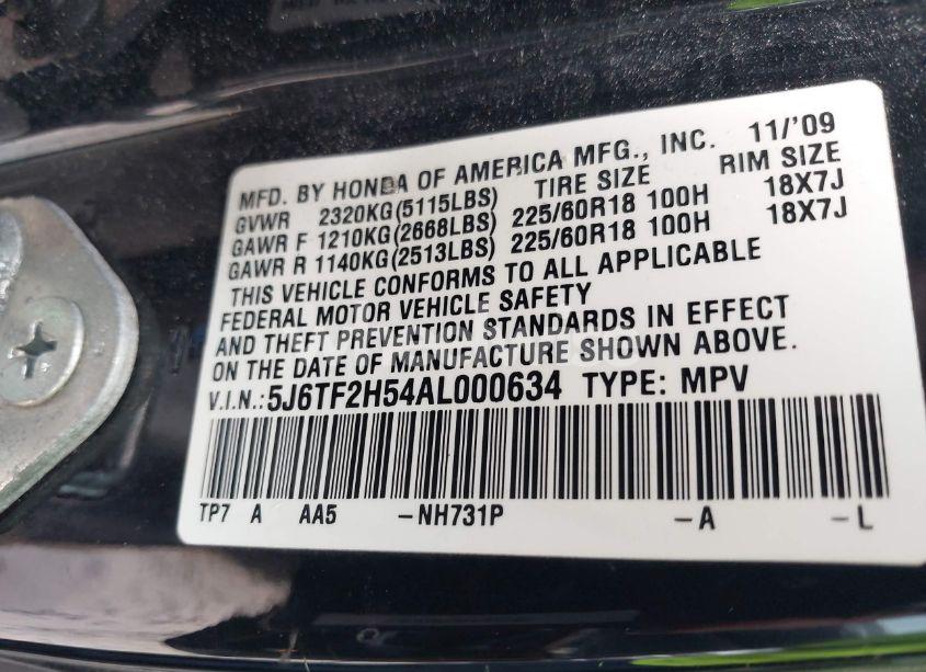 Photo 9 of 2010 Honda Accord CROSSTOUR EX-L (VIN 5J6TF2H54AL000634)