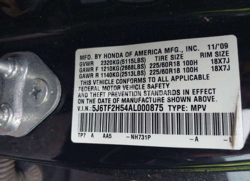 Photo 9 of 2010 Honda Accord CROSSTOUR EX-L (VIN 5J6TF2H54AL000875)