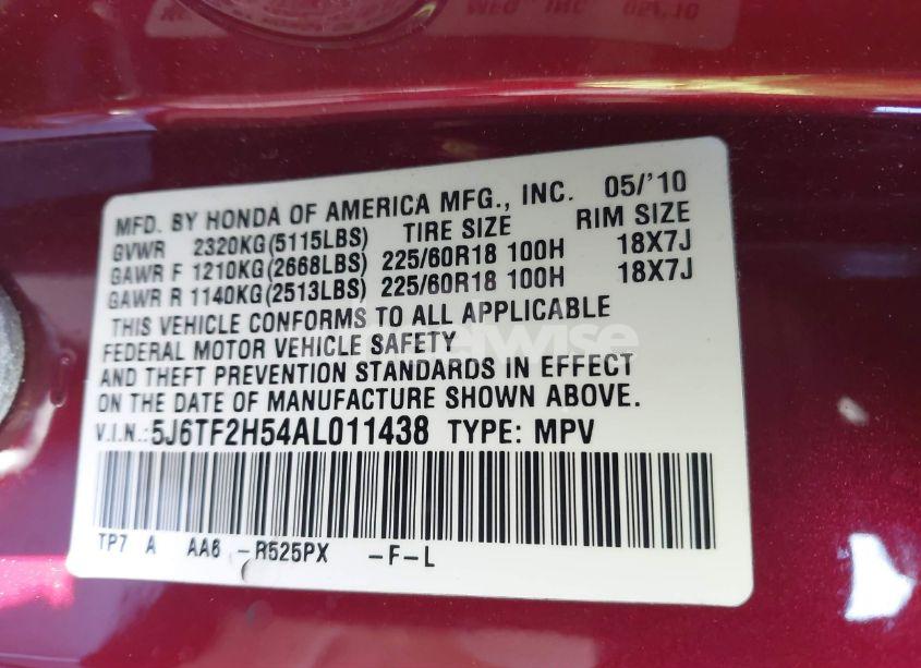 Photo 9 of 2010 Honda Accord CROSSTOUR EX-L (VIN 5J6TF2H54AL011438)